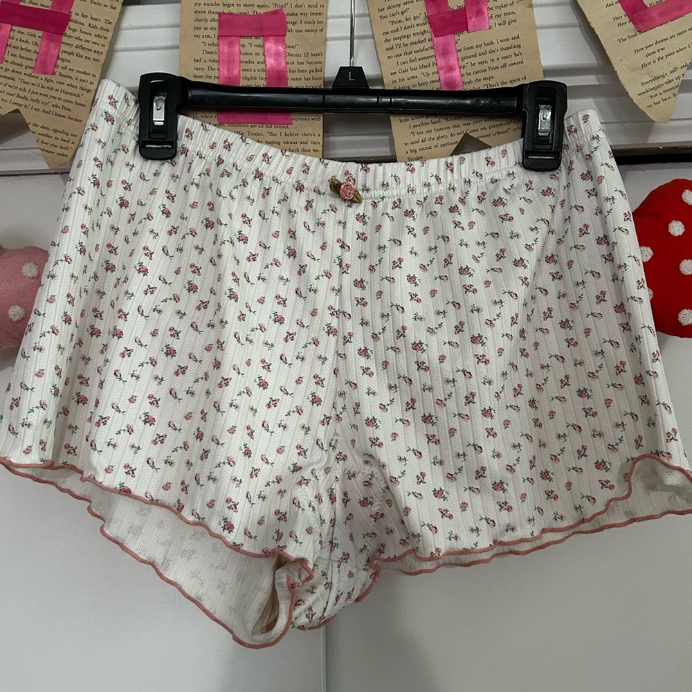 SHEIN White and Pink Floral Pajama Shorts